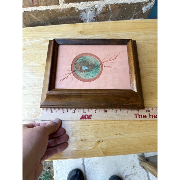 VTG Painting Birds Nest Eggs Matted Wood Frame Signed Stockstill 9" x 7" Texas - Picture 4 of 9
